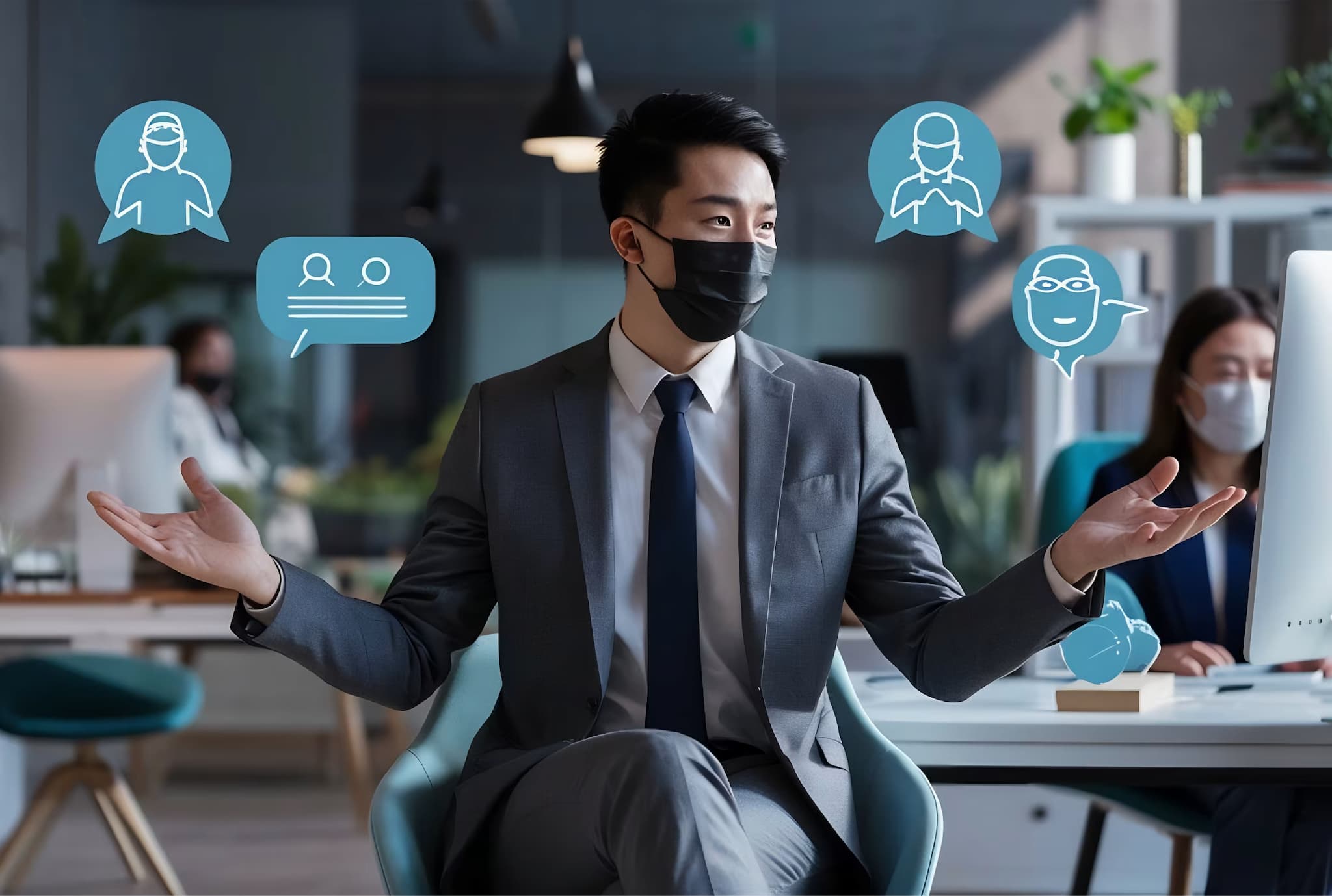 Illustration showing TechMonk's AI-powered virtual agent guiding customer journeys.