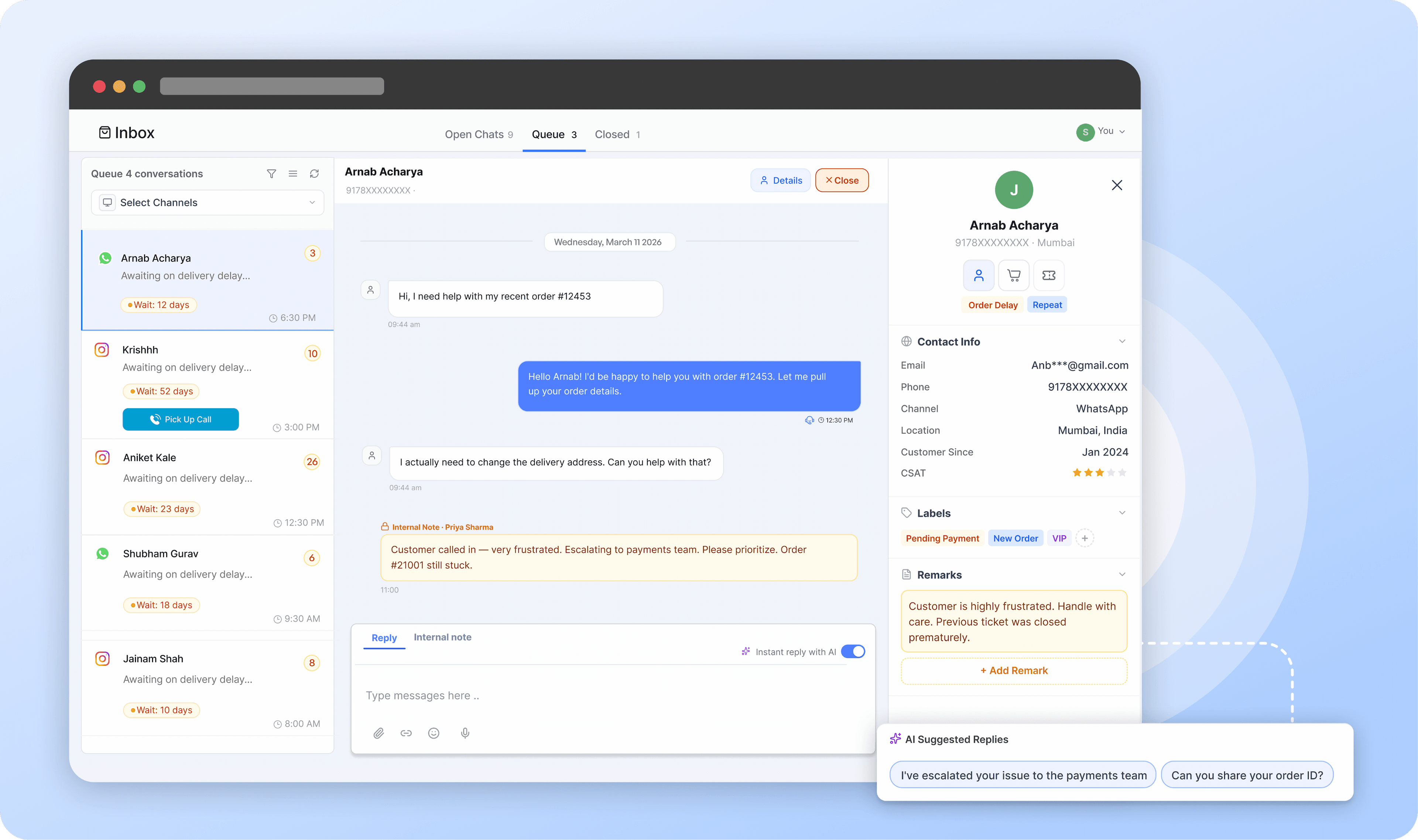Unified inbox with smart handover for store teams